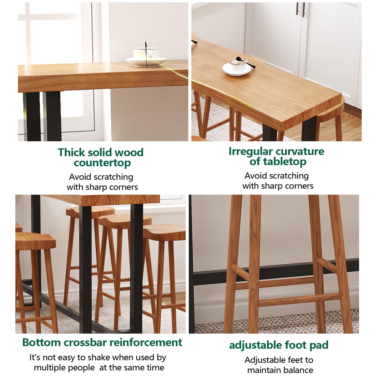 quanzhoulong 47in Solid Wood Live Edge Bar Table - Bar Height Pub Table with Built-in Footrest, Solid Wood Top & Sturdy Metal Legs for Kitchen, Dining & Bistro Spaces
