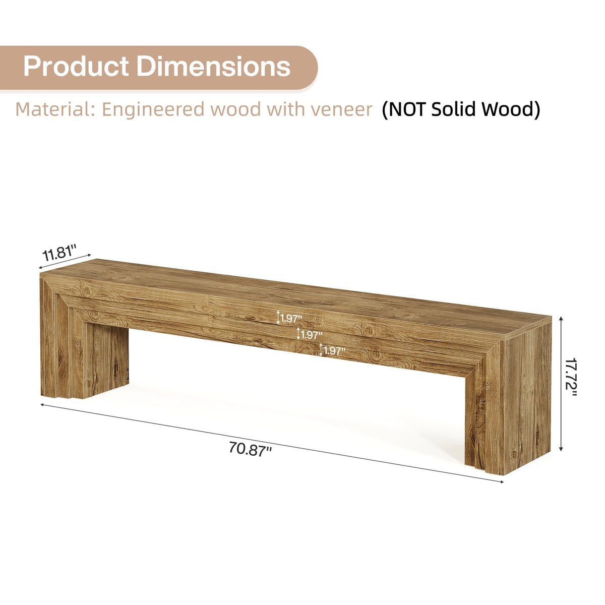 Tribesigns 71" Extra Long Dining Bench, Farmhouse Engineered Wood Bench