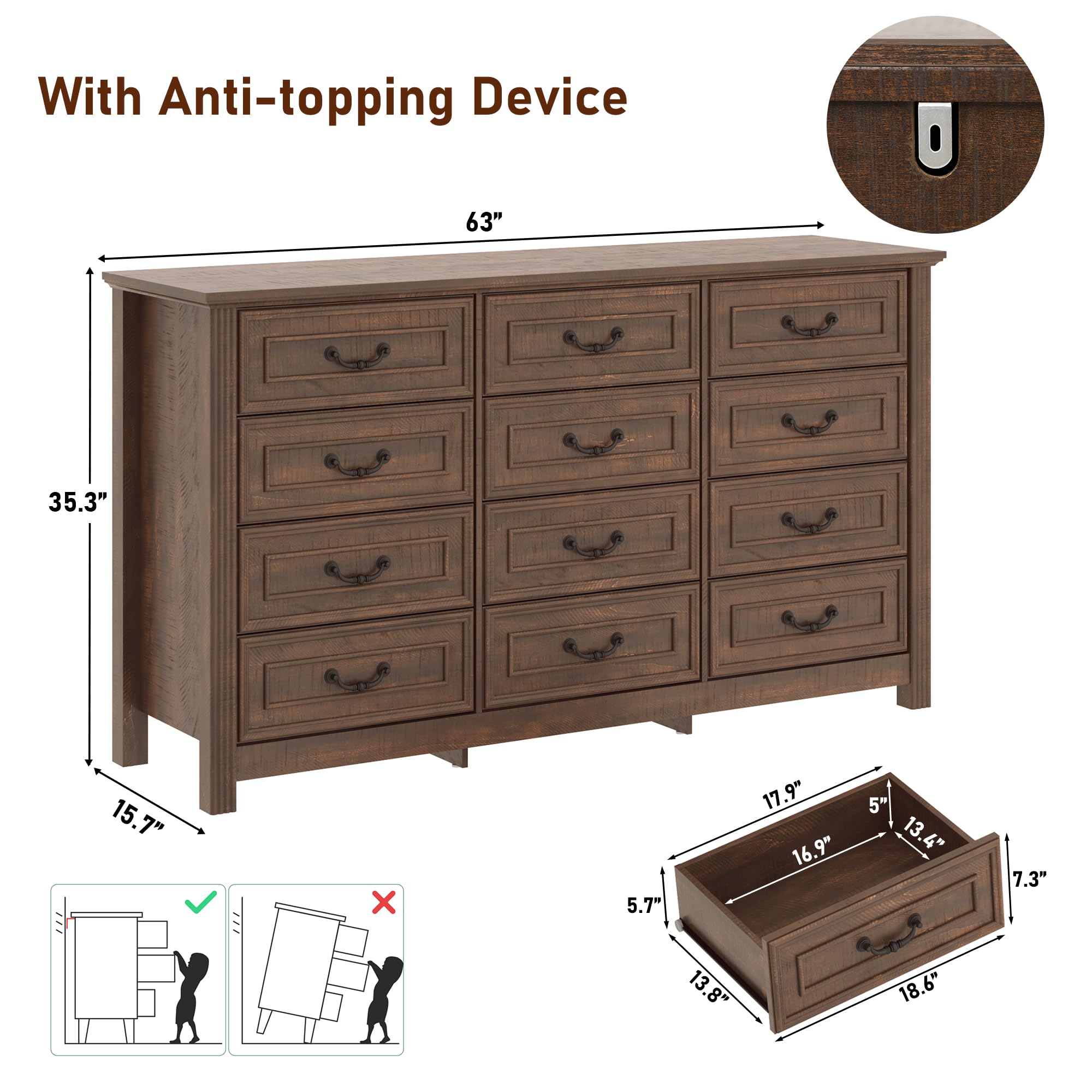 12-Drawer Farmhouse Dresser, 63"W