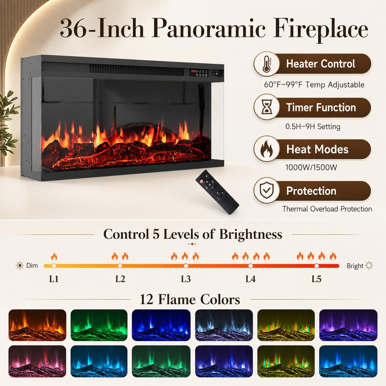 63 inch Fireplace TV Stand for TVs up to 70" with 36" 3-Sided Electric Fireplace with Mantel, Modern Media Entertainment Center, Farmhouse TV Console for Living Room with Drawers and Storage, Black