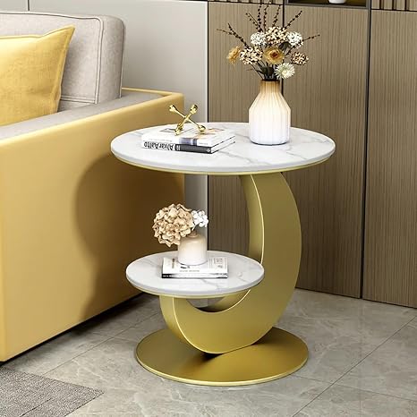 Modern Round 2-Tier Faux Marble End Table