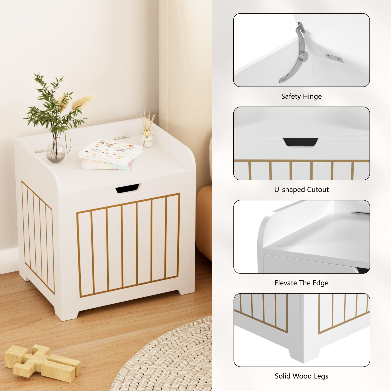 Aenuert White Wooden Storage Chest Box, Small Cube Storage Organizer with Door, Modern Entryway Storage Bin for Home Books, Clothes, Plants, Square Side Table for Living Room or Bedroom
