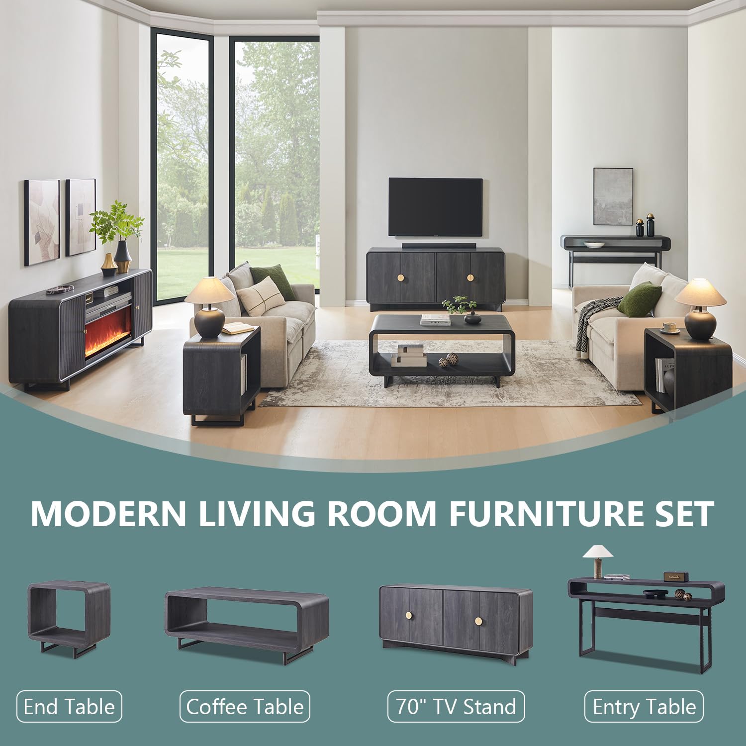 IFGET 63-Inch Long Console Table, 31.5" Tall Modern Entryway Table with Open Storage Shelf, Curved Profile Design, Narrow Wood Sofa Table Behind Couch Table for Living Room, Hallway, Foyer, Dark Grey