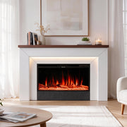 Weyderk 62" Electric Fireplace with Mantel, TV Stand with 42" Insert, 15 LED Colors & 15 Realistic 3D Flame Effects, Remote Control, 1-8h Timer, 62–84℉ Adjustable Thermostat, White