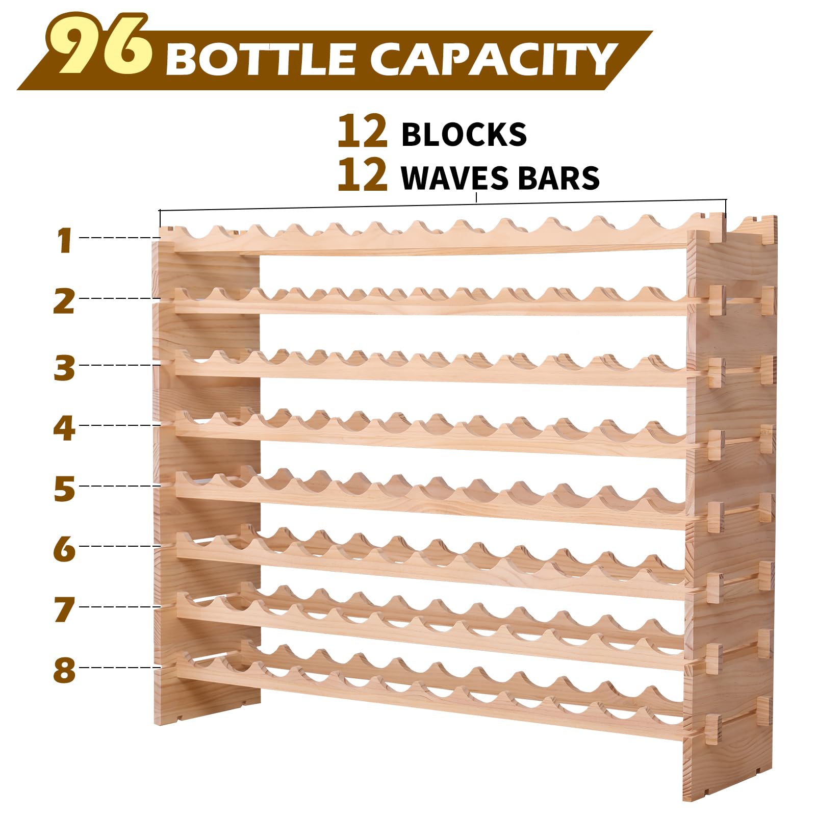 Freestanding Wooden Wine Rack – 96 Bottle Capacity