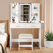 White Vanity Set with LED Mirror & Stool