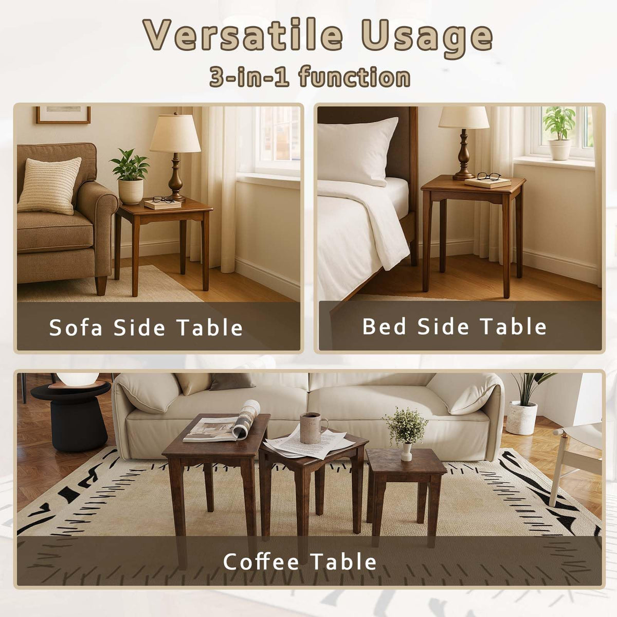 Solid Wood Nesting Tables, Set of 3