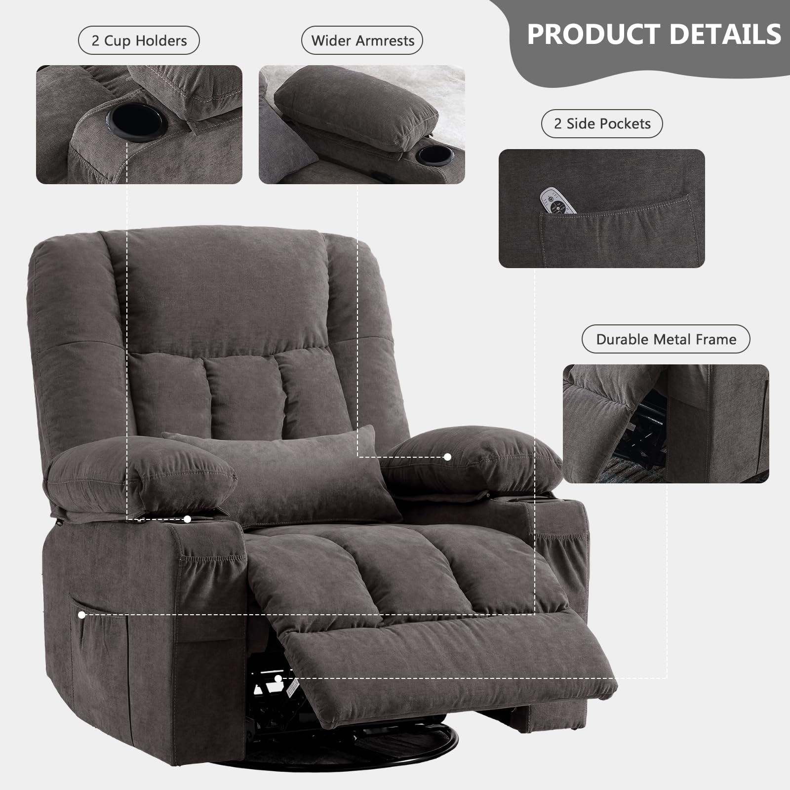 Massage Swivel Rocker Recliner Chair with Heat