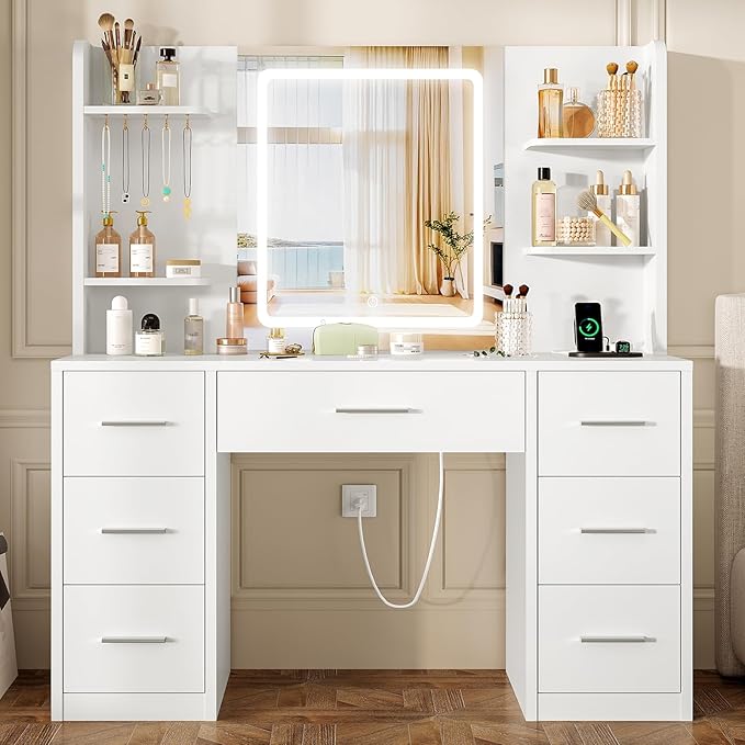 Makeup Vanity Desk with LED Mirror & Charging Station
