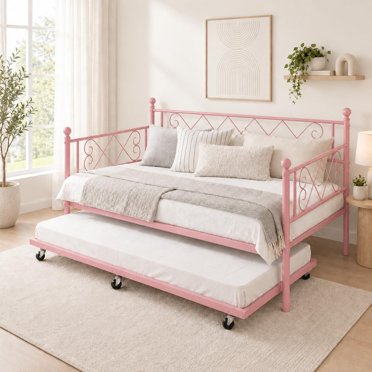 Garvee Twin Trundle Bed,Space Saving Daybed,Metal Sofa Bed for Room