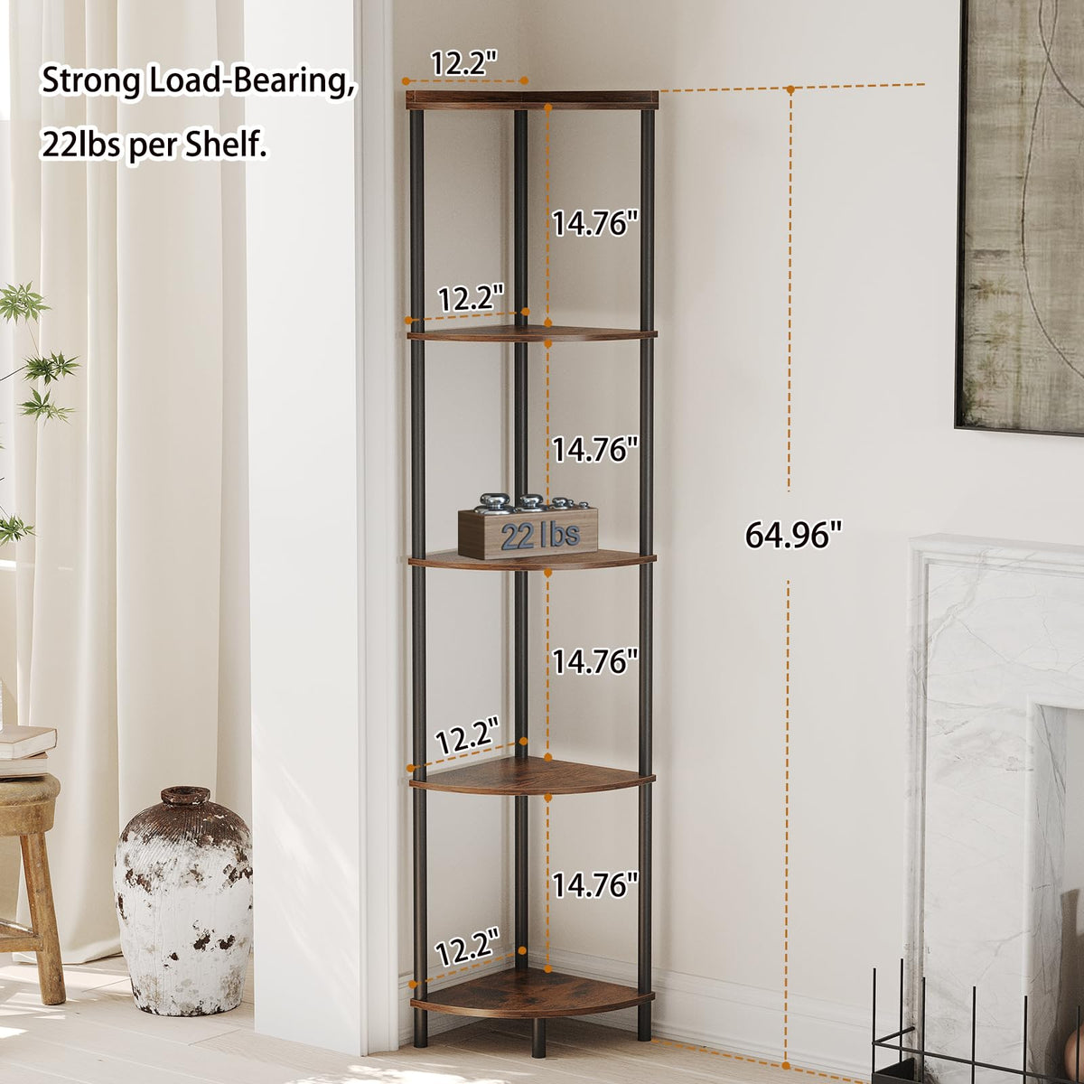 SUNMORY 5 Tier Corner Shelf, 65" Tall Corner Shelves for Living Room Decor