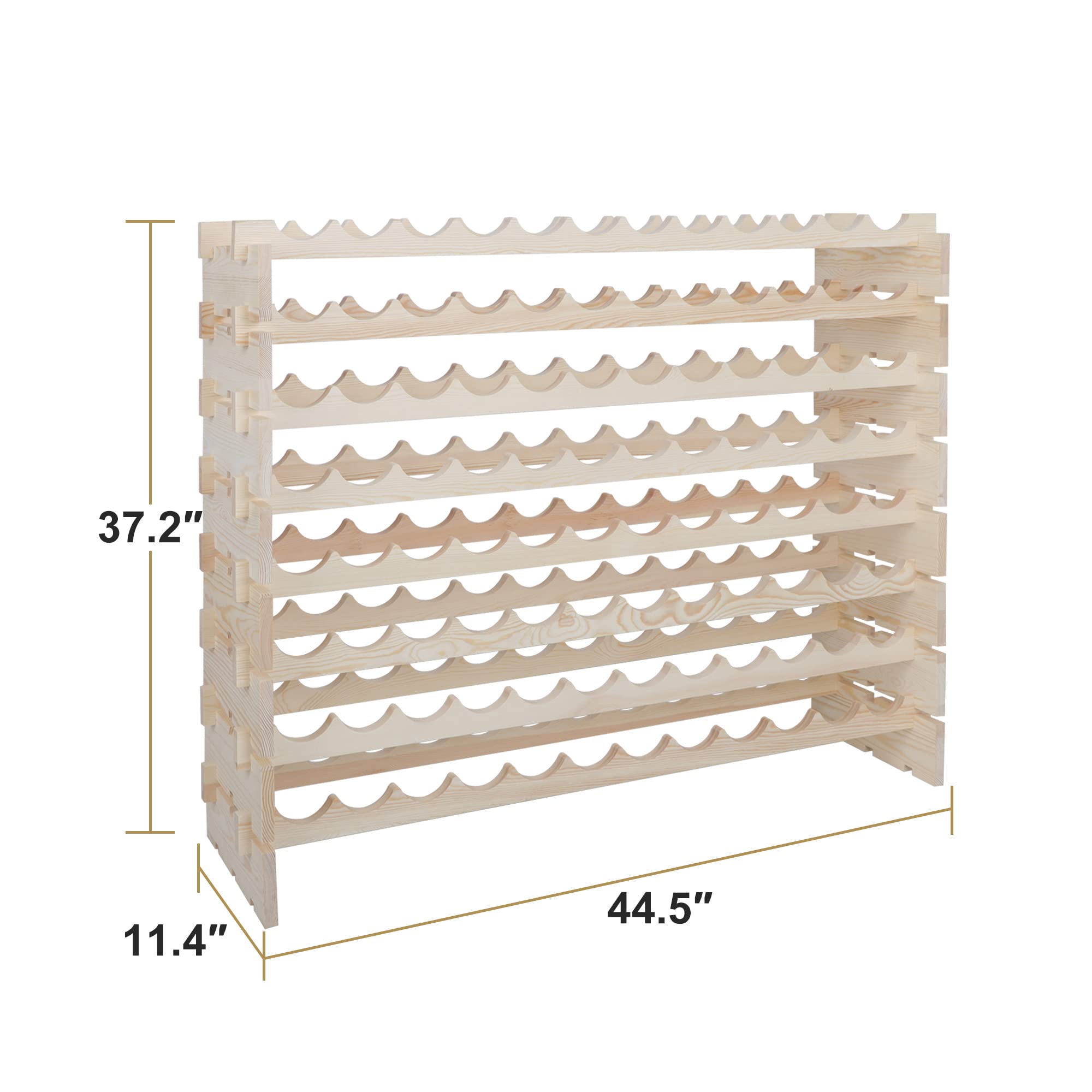 Smartxchoices 96 Bottle Modular Wine Rack Freestanding Floor Wine Holder, Stackable Wine Storage Rack Display Shelves, Solid Wood - Wobble-Free (96 Bottles)