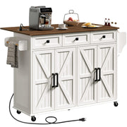 Kitchen Island Cart with Drop Leaf & Power Outlet
