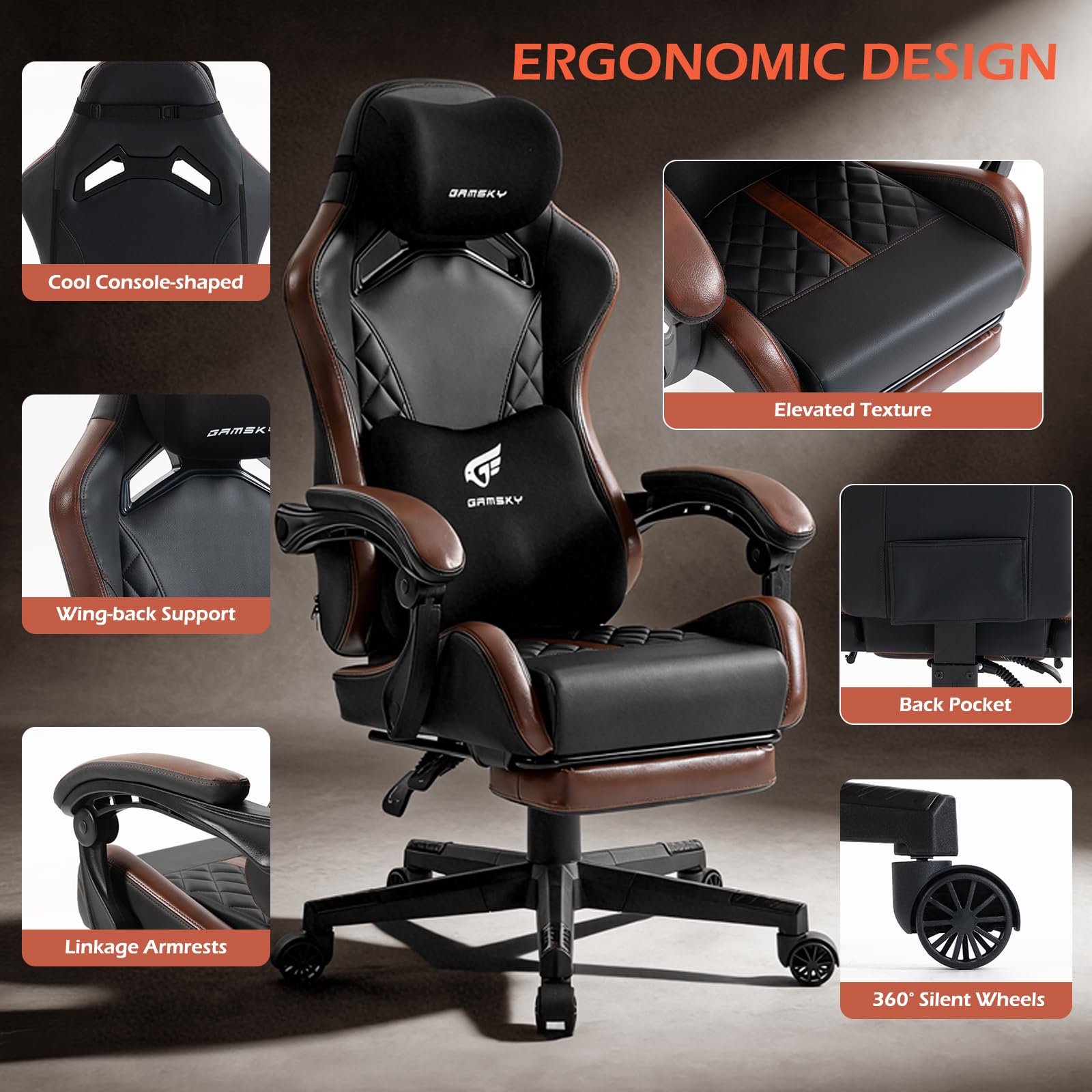 Ergonomic Gaming Chair with Footrest & Memory Foam Support
