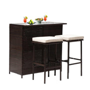 3-Piece Rattan Bar Set with Glass Table & 2 Stools