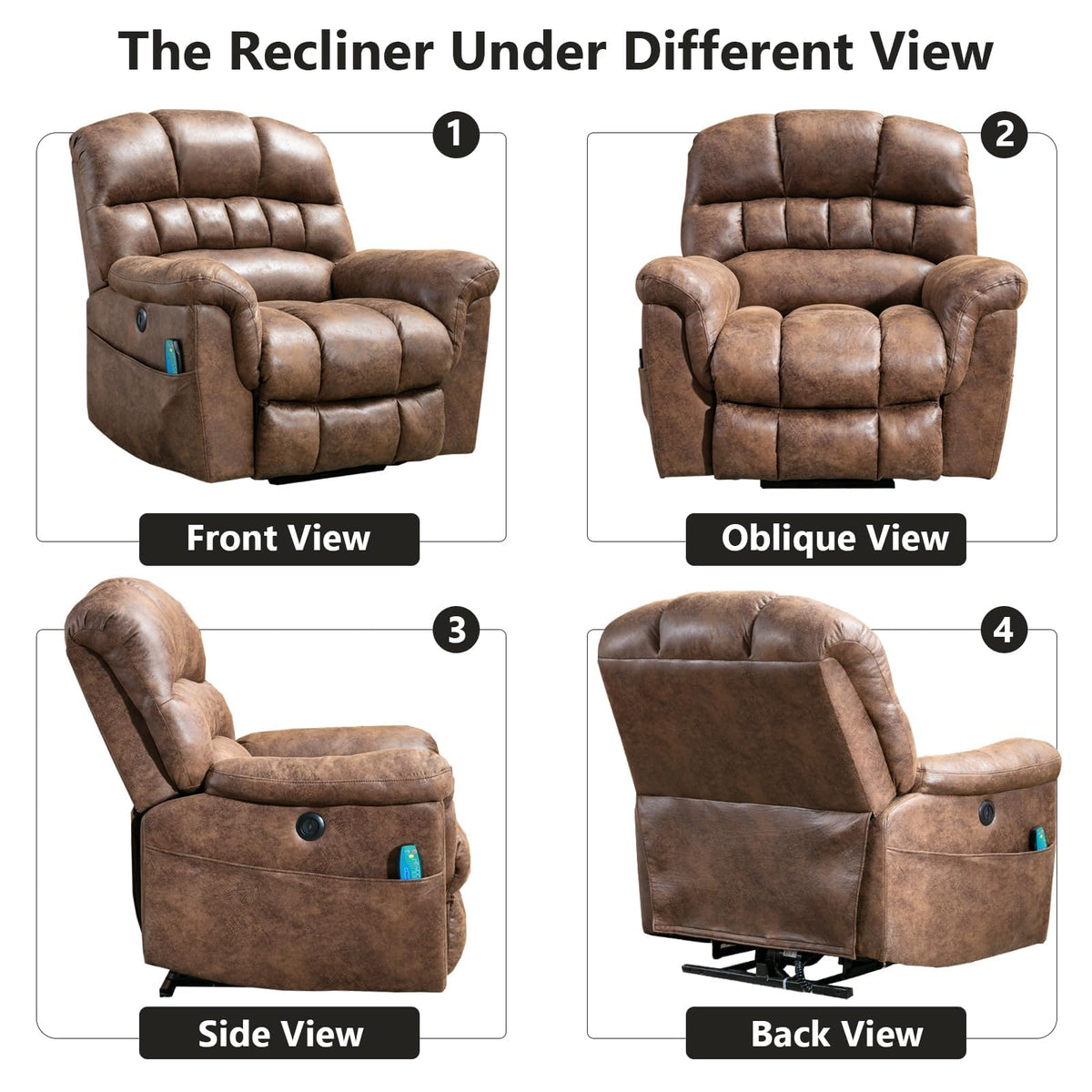 HAOMARKETS Oversized Power Leather Lift Recliner with Massage and Heat for Elderly, Electric Lifting Reclining Chair with Side Pockets and USB Port for Living Room, Brown
