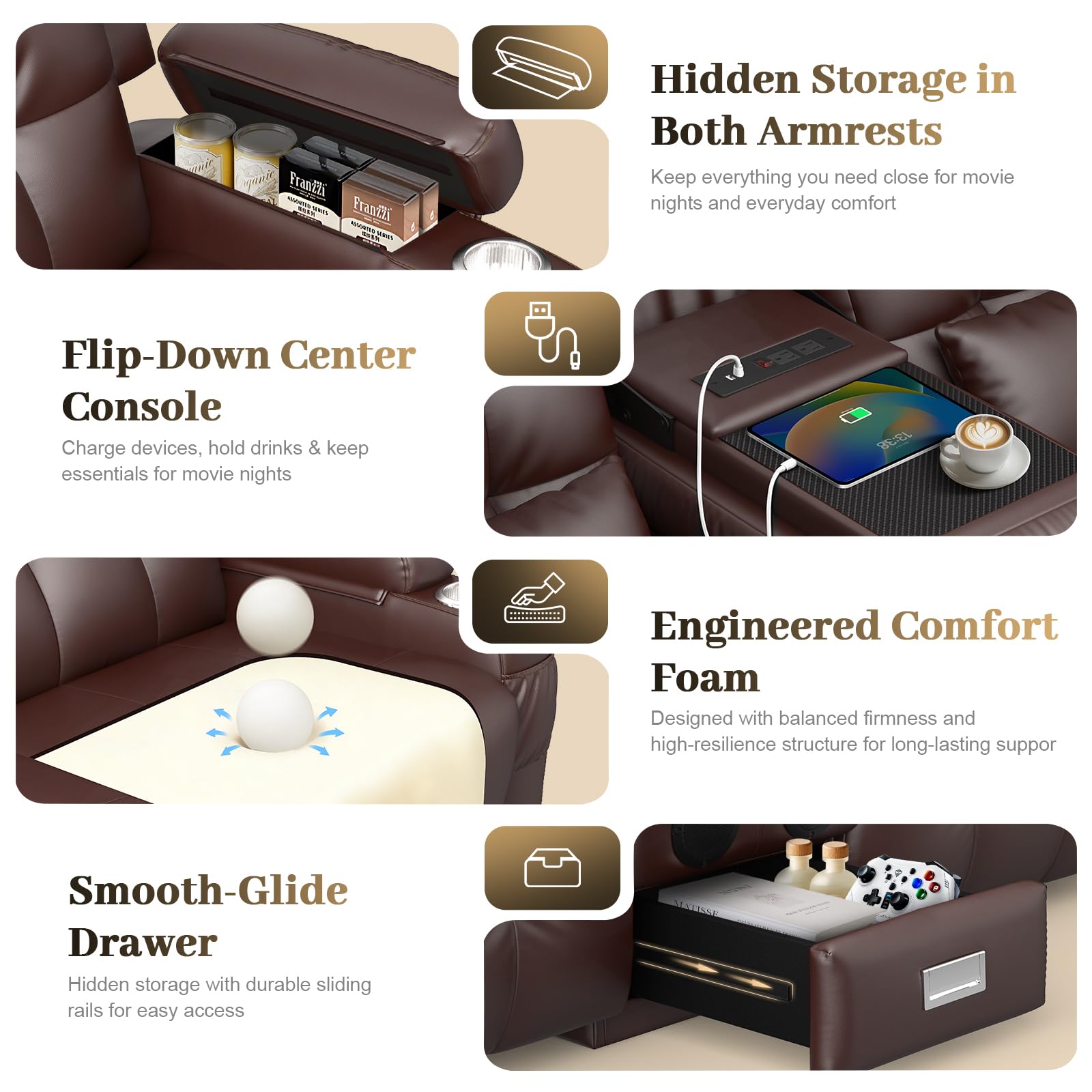 Power Reclining Loveseat with Console & Home Theater Seating