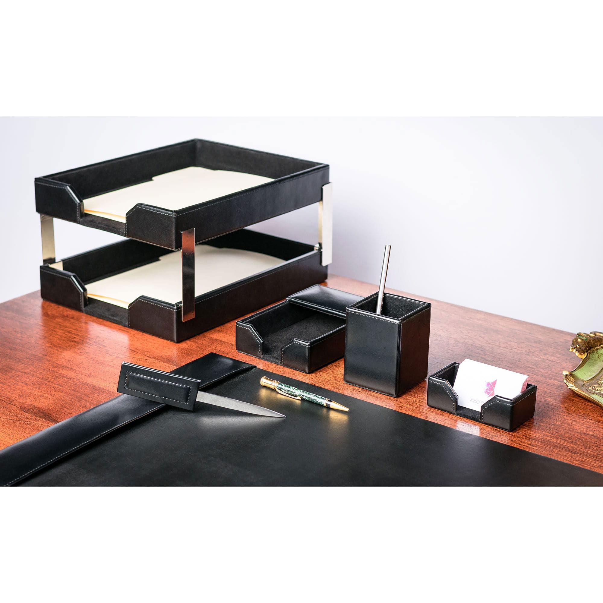 Black Bonded Leather 8-Piece Desk Set