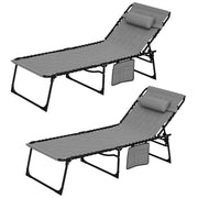 Folding Chaise Lounge Chair Set of 2, 5-Level Reclining with Headrest & Side Pocket