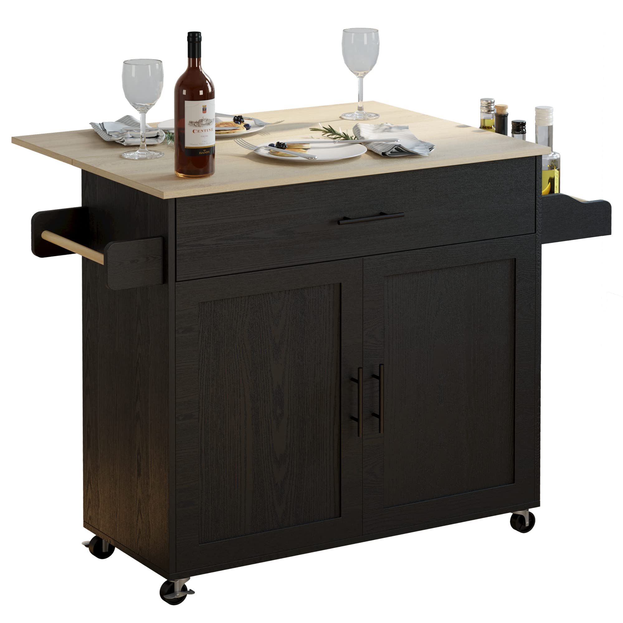 Rolling Kitchen Island with Drop Leaf