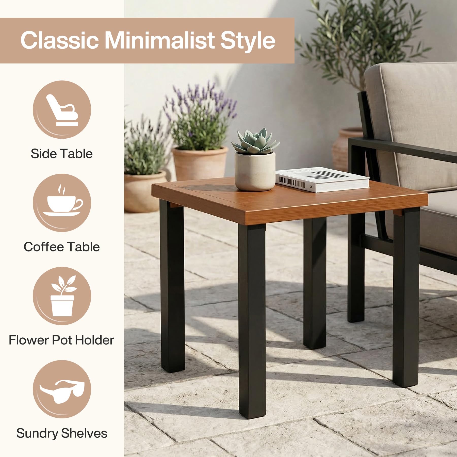 Square Outdoor Side Table with Metal Tabletop