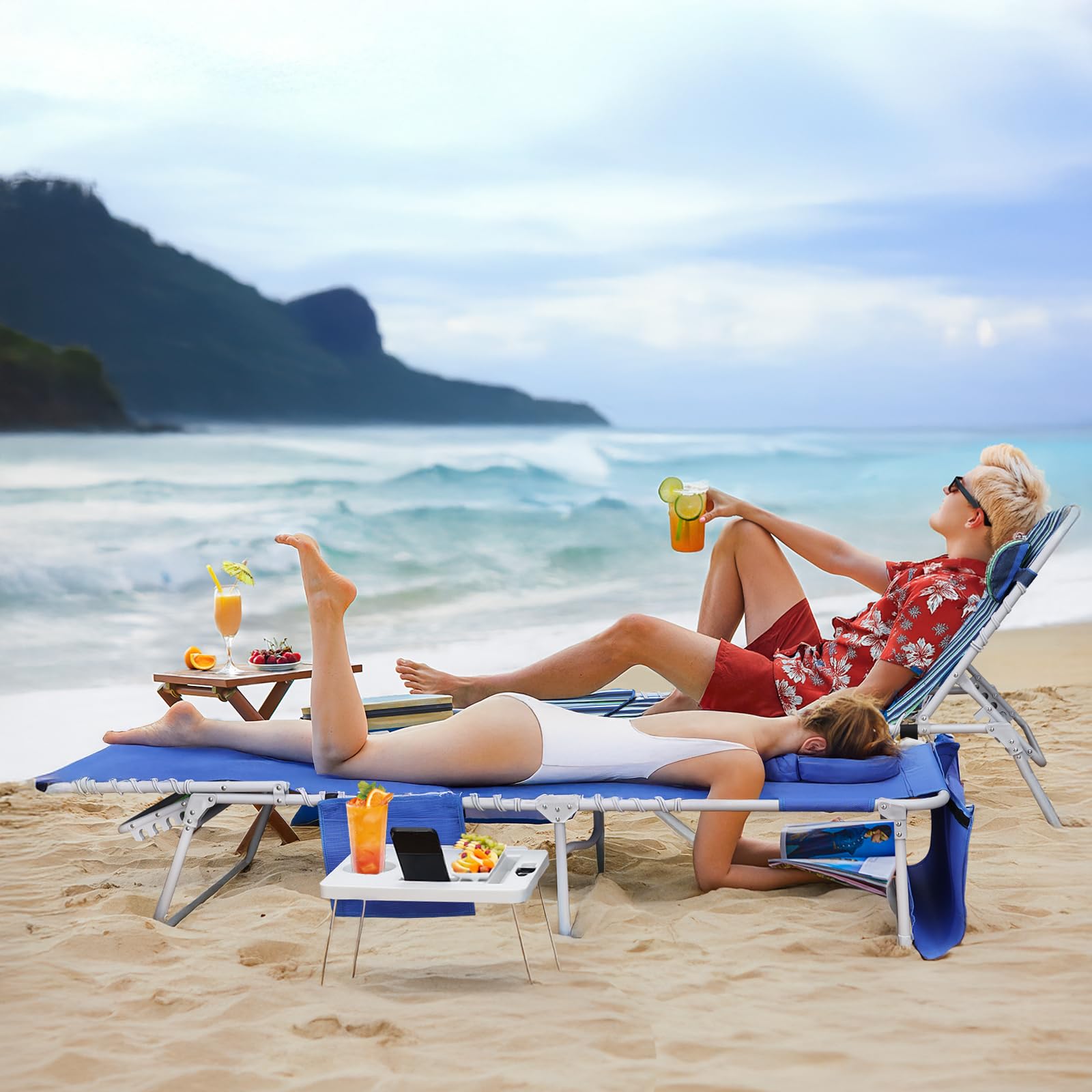 3-in-1 Outdoor Lounge Chair with Face Hole & Folding Side Table
