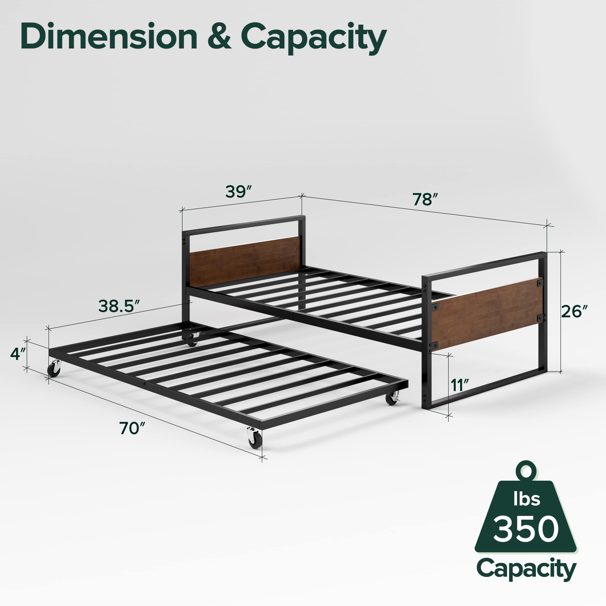 Twin Bamboo & Metal Daybed with Trundle