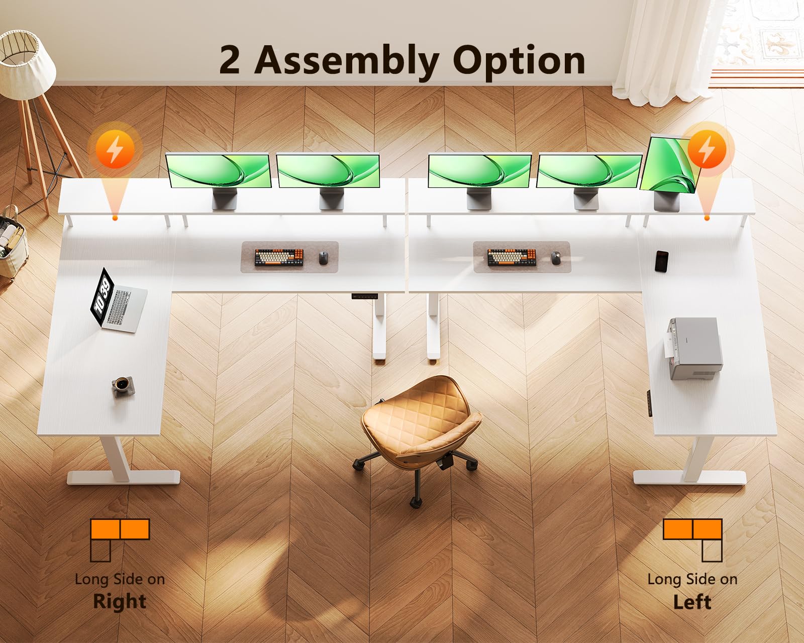 L-Shaped Electric Standing Desk with Power Outlets
