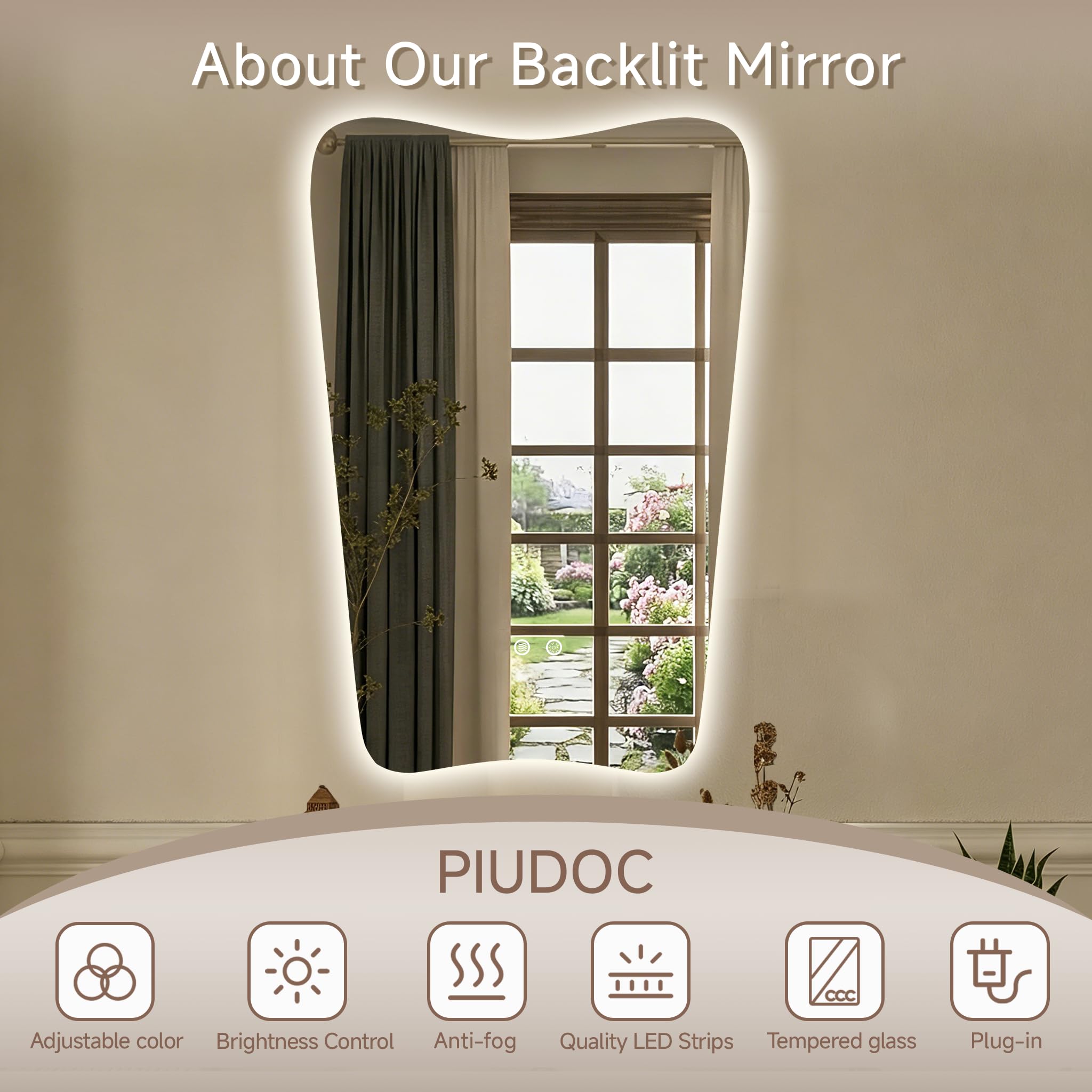 24“x36” Irregular Backlit Bathroom Mirror with Lights, Abstract Vanity Mirror with Lights, Anti-Fog Wall Mirror,Dimmable