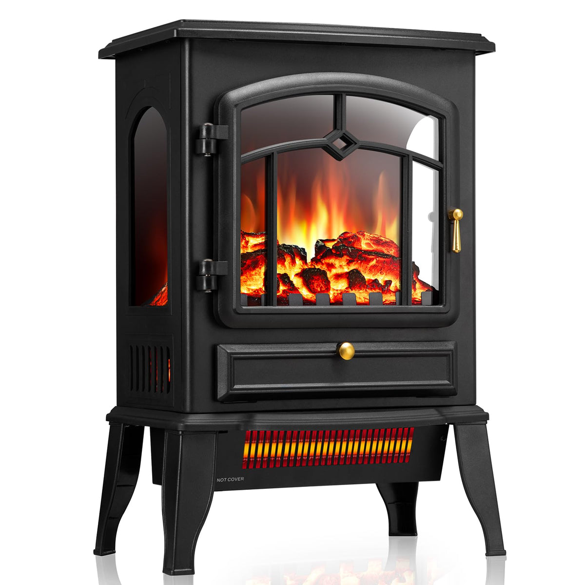 Electric Fireplace Heater Stove with 3D Flame, 1000/1500W & Flame-Only Mode
