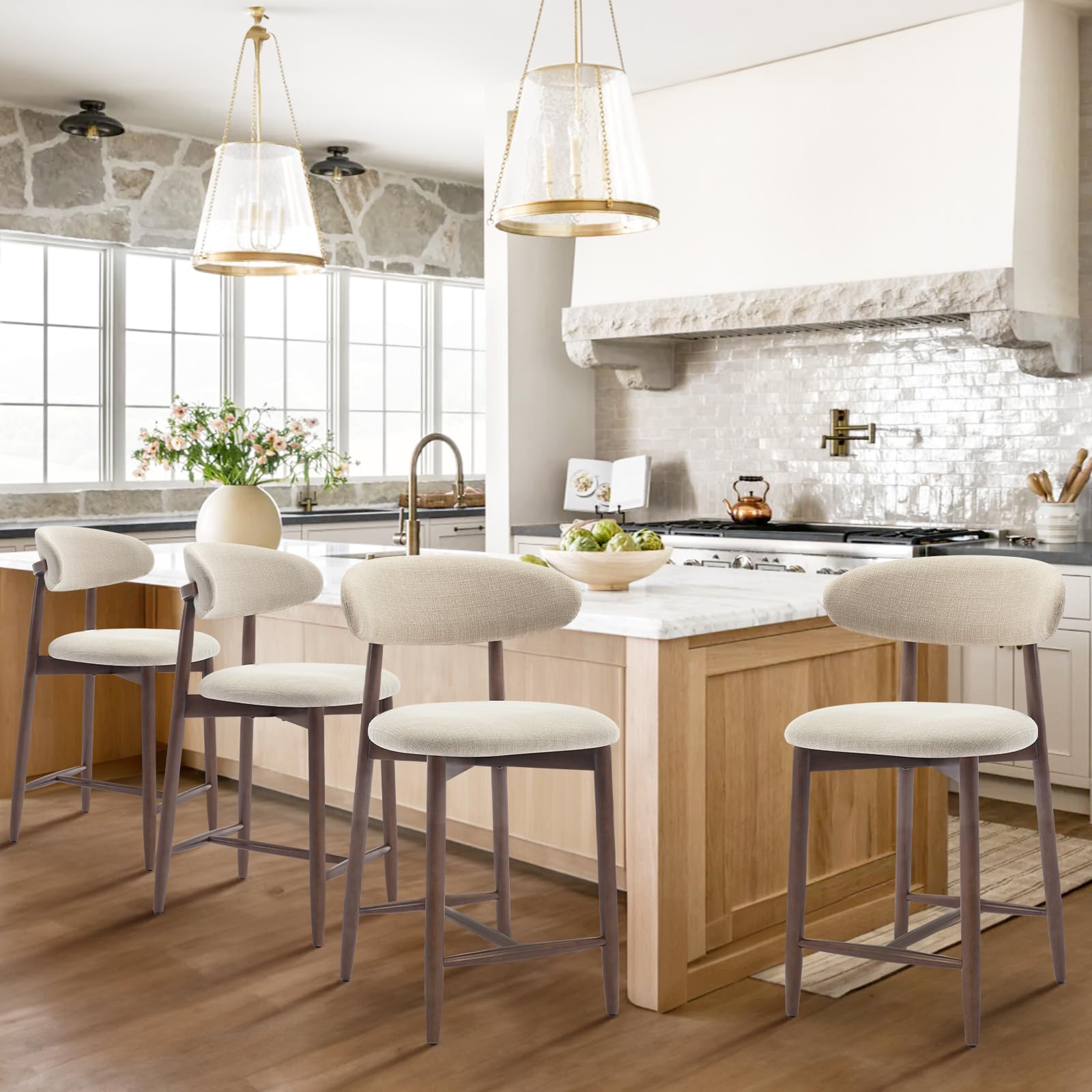 Mid-Century Modern Counter Height Bar Stools (Set of 4)