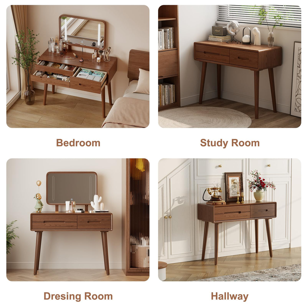 Solid Wood Lighted Makeup Vanity