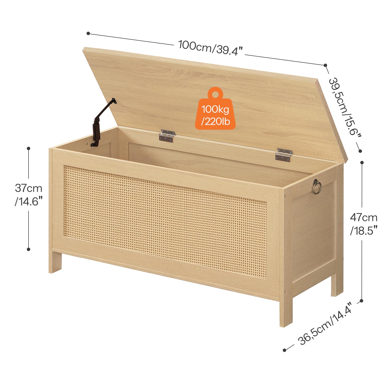 Storage Bench with Faux Rattan Lid & Safety Hinge