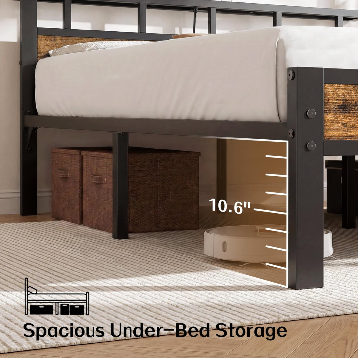 Insdiy King Bed Frame with Charging Station and LED, Metal Platform Bed