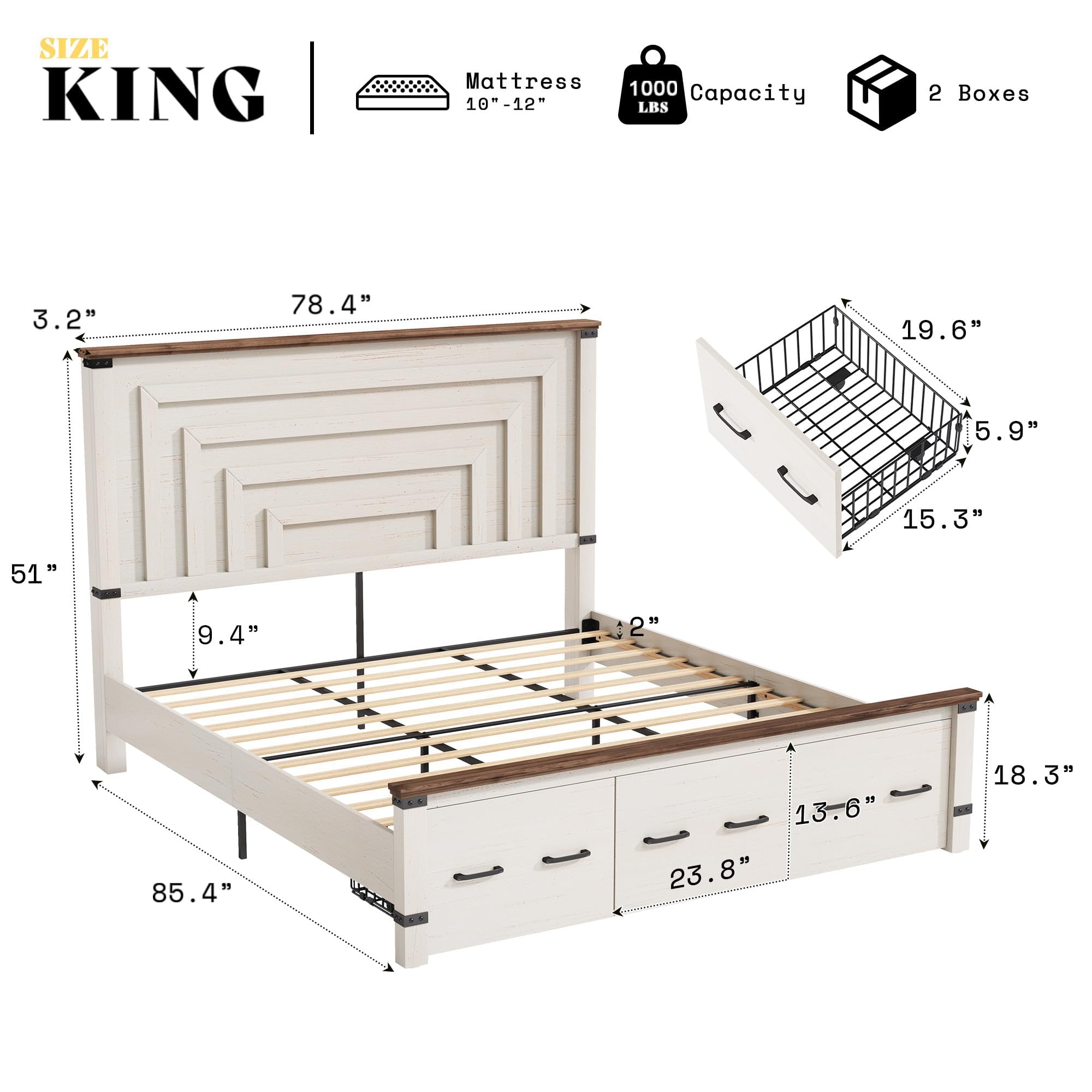 5-Piece Farmhouse Bedroom Set with Charging Nightstands