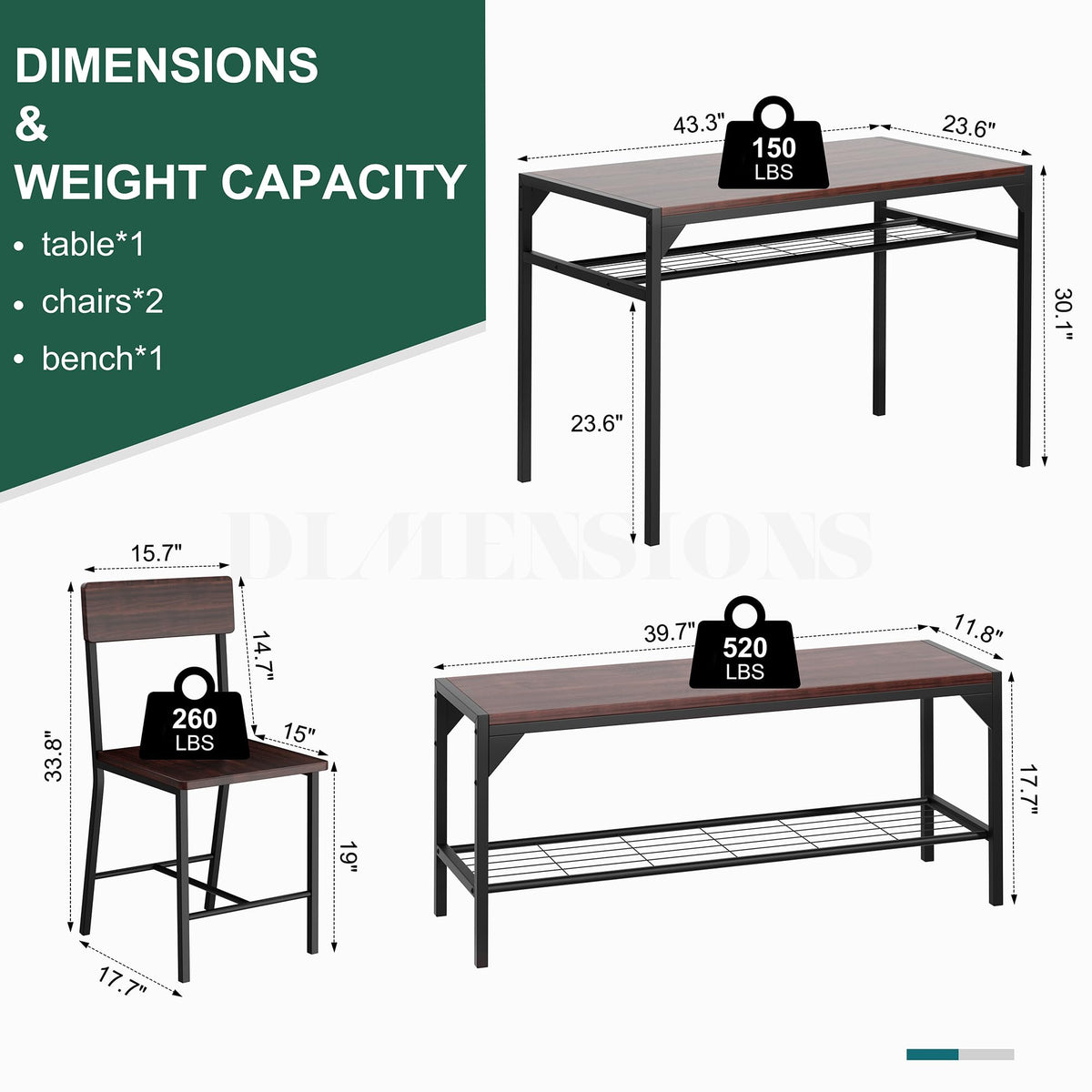 4-Person Dining Set with Bench