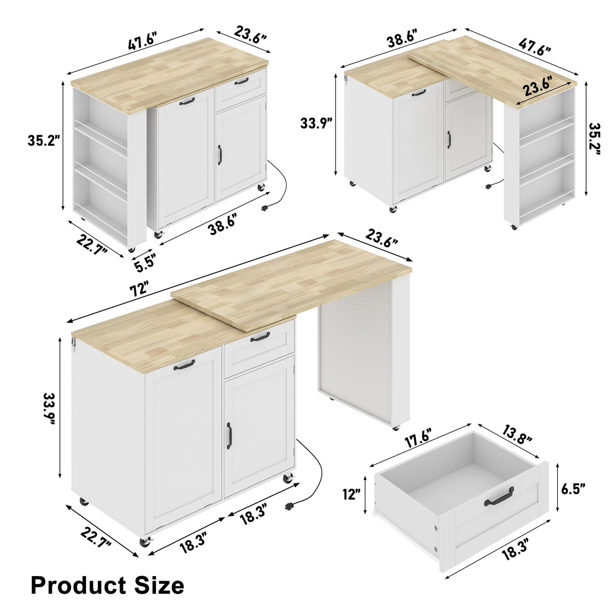 Rotating Kitchen Island with Trash Cabinet
