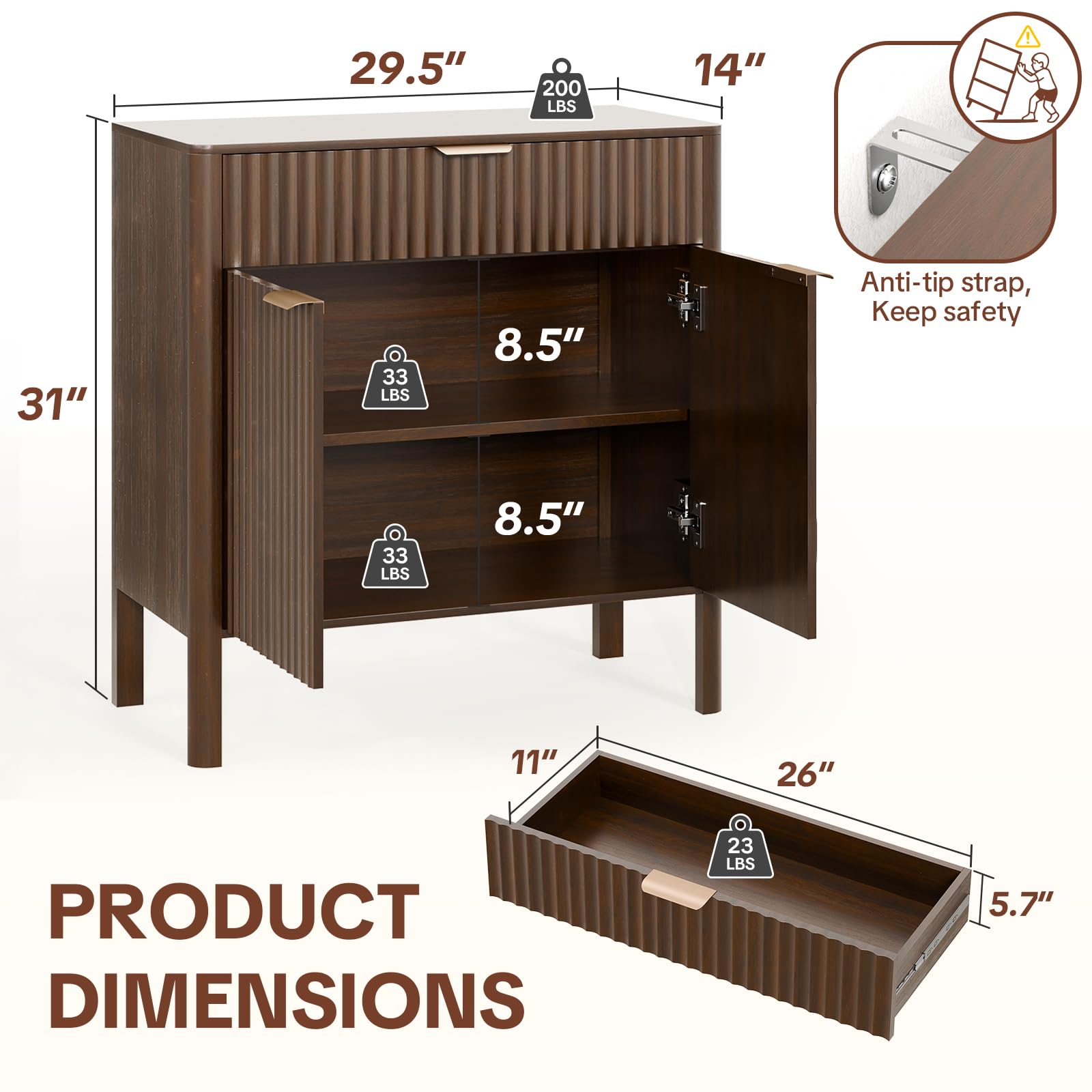 Fluted Buffet Cabinet with Storage
