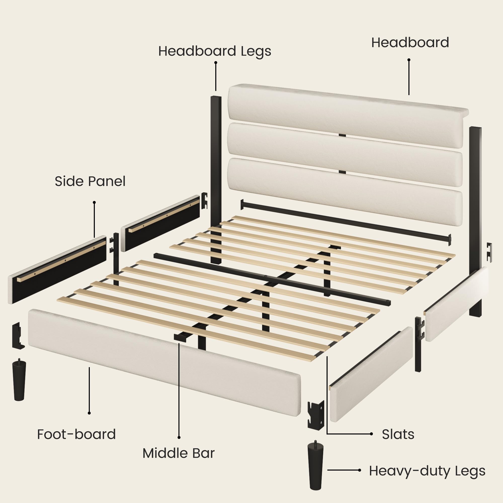 Velvet Upholstered Platform Bed Frame with 3-Panel Headboard