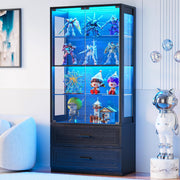 67" Glass Door Display Cabinet with LED Lights & Drawers
