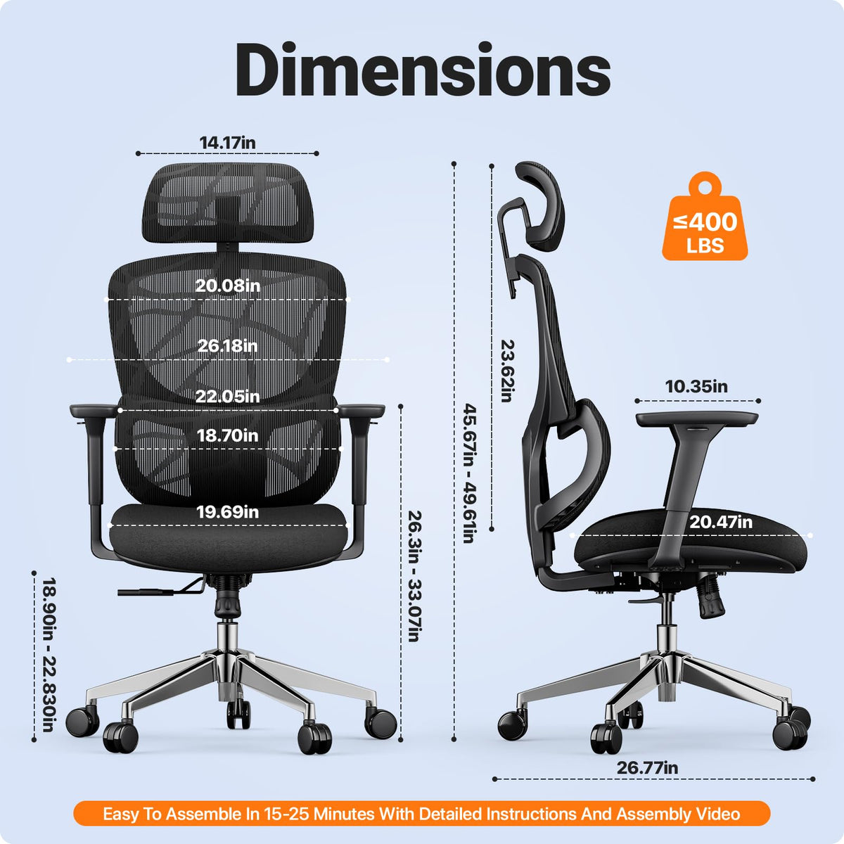 Big & Tall Ergonomic Mesh Office Chair 400 lbs with Lumbar Support, Recline