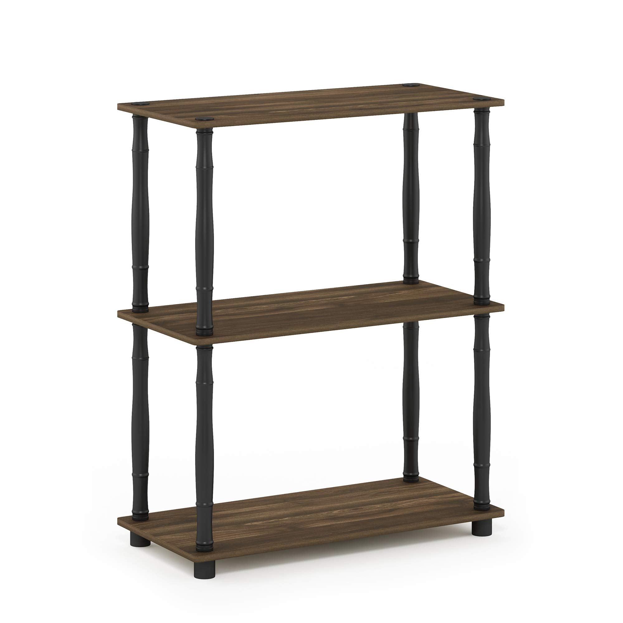 Furinno TURN-N-TUBE Storage Shelves, 3-Tier Book Shelf, Corner Shelf, Toolless Open Shelves, for Organization and Storage, Living Room, Garage, Home Office, Columbia Walnut