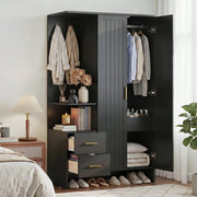 Black Wardrobe Closet with Drawers