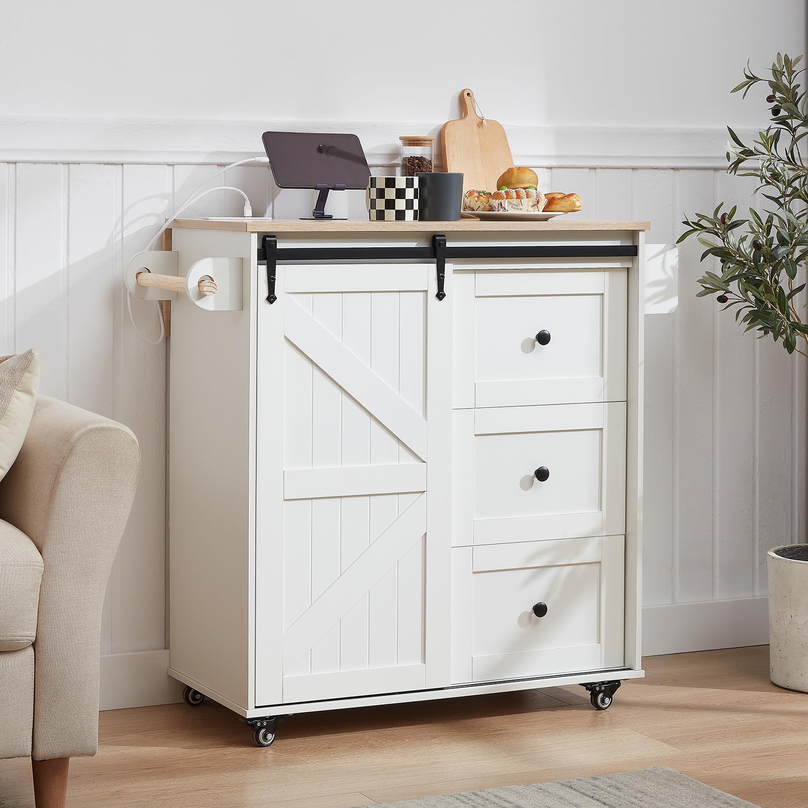 Kitchen Island with Drop Leaf & Power Outlet
