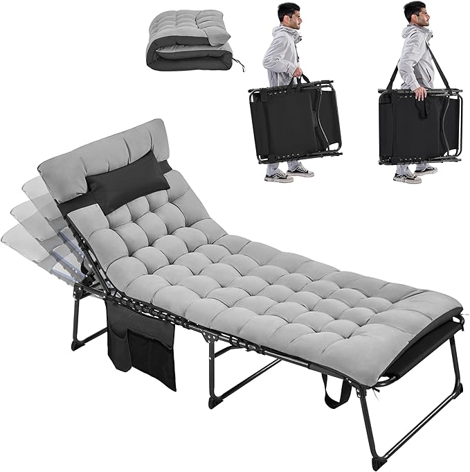 Folding Chaise Lounge Chair with Face Hole & 5-Position Backrest