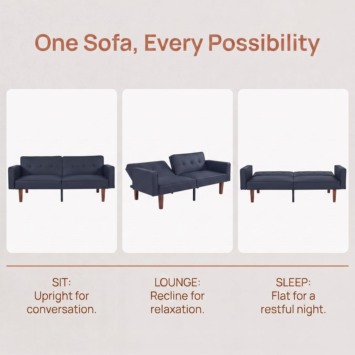 Topcomfy Convertible Futon Sofa Bed, Tufted Upholstered Loveseat Couch
