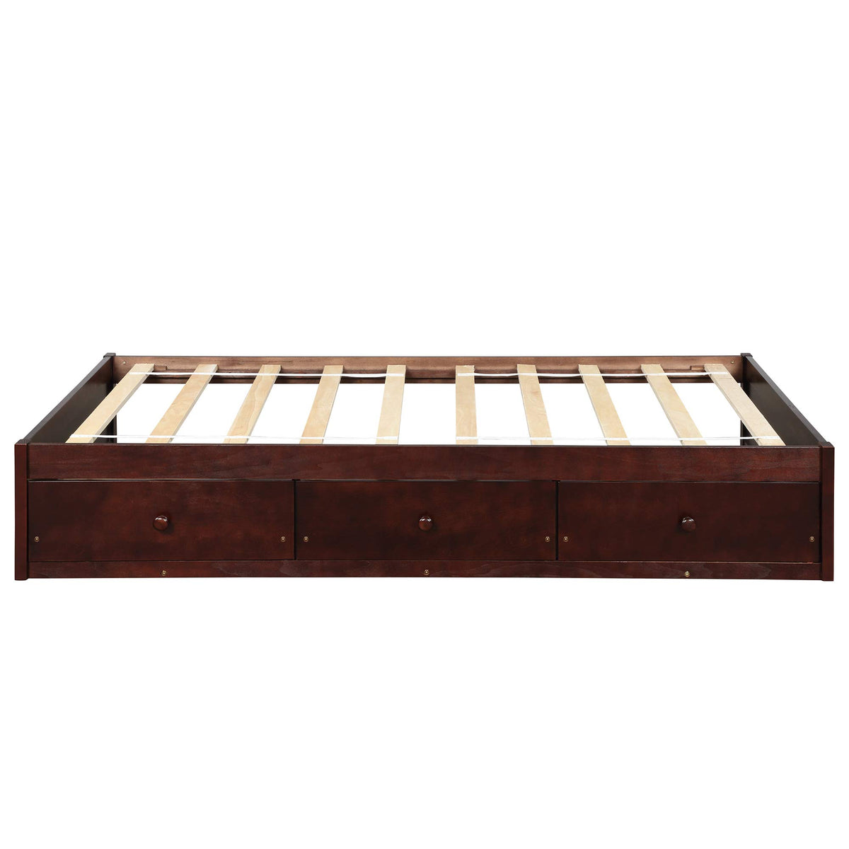 Merax Wood Bed Frame with 3 Drawers Twin Storge Day Bed with Wood Slat Support Space Saving Cherry