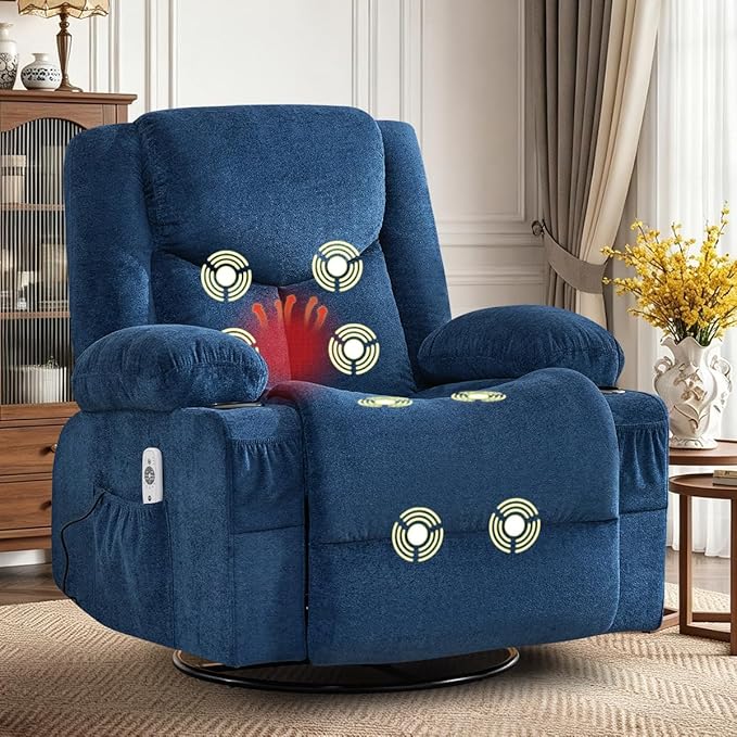 Oversized Swivel Recliner Chair with Massage & Lumbar Heat