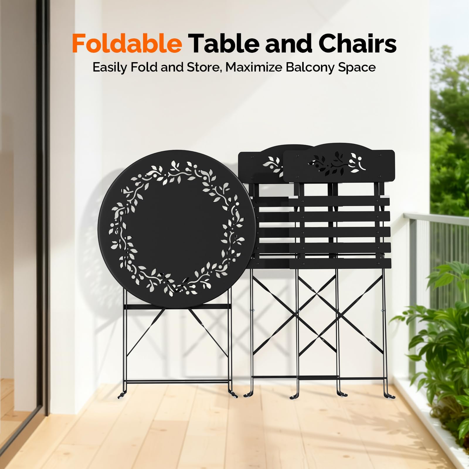 Outdoor Folding Bistro Set with Cushions – 3 Piece