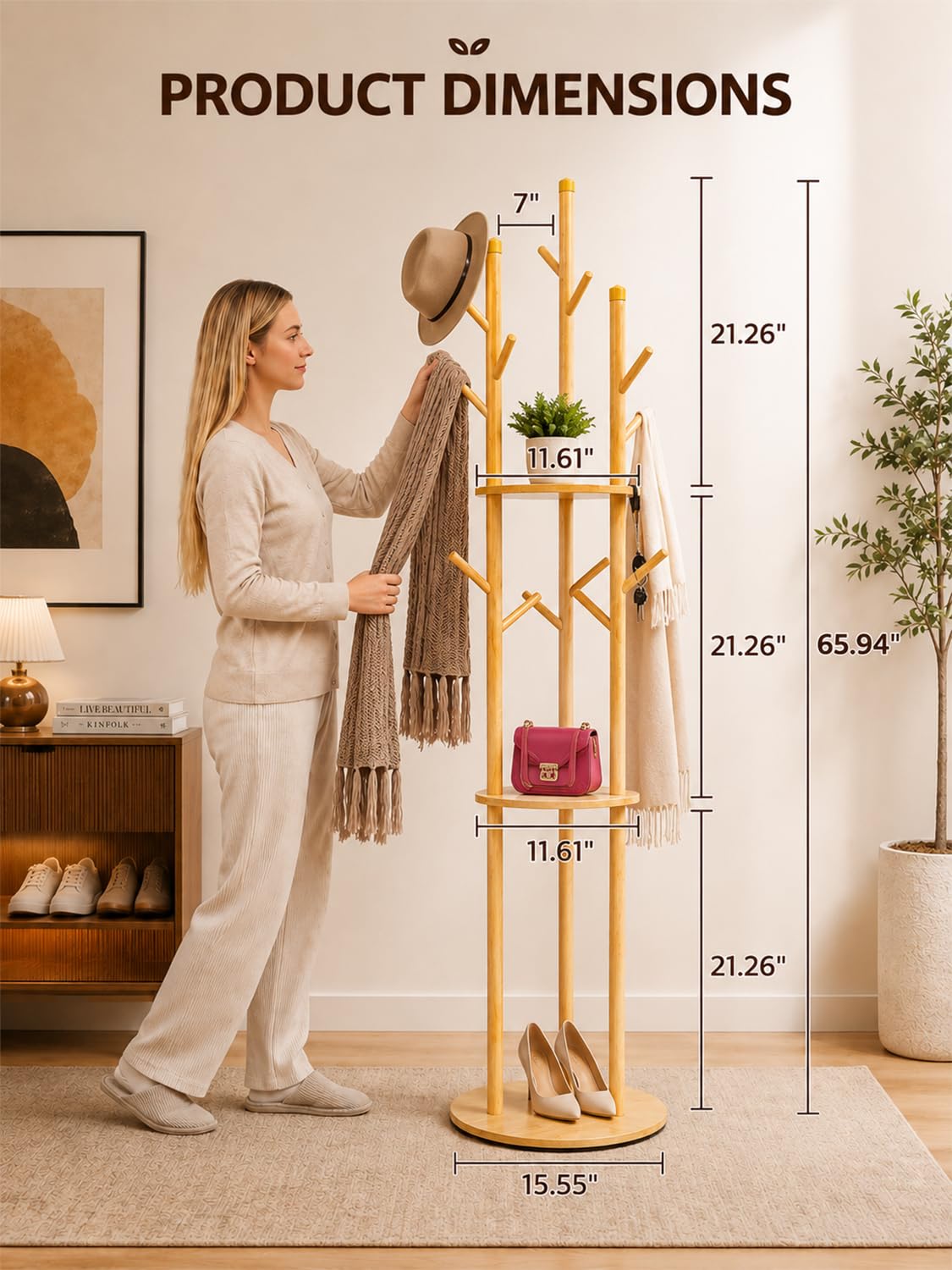 Rotating Coat Rack with Shelves
